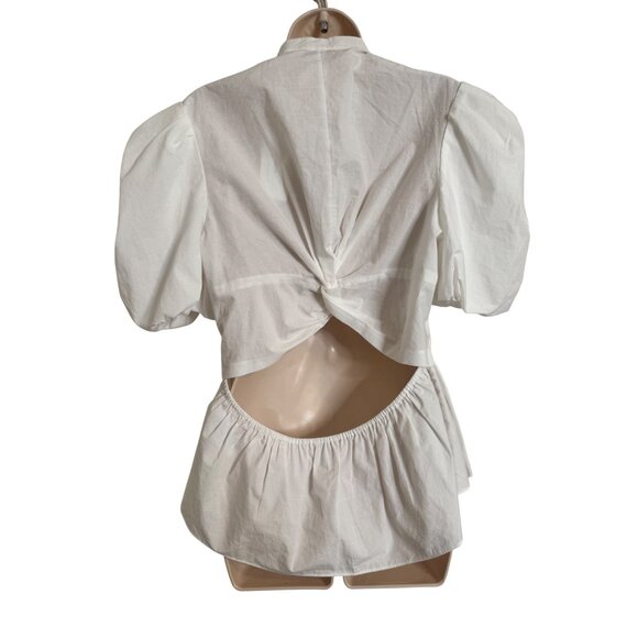 Vince Draped Puff Sleeve Blouse Size 10 Cut Out Back Button Up NWT Cotton Short - Picture 4 of 14